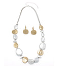 Two-Tone Silver And Gold Hammered Earrings And Necklace Set