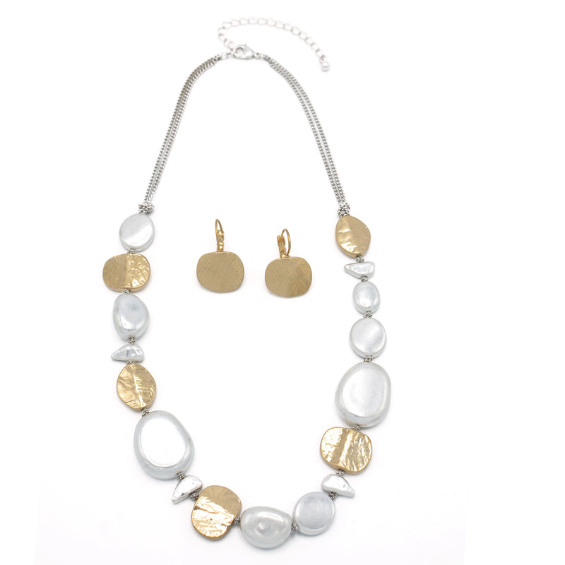 TWO-TONE SILVER AND GOLD EARRINGS AND NECKLACE SET