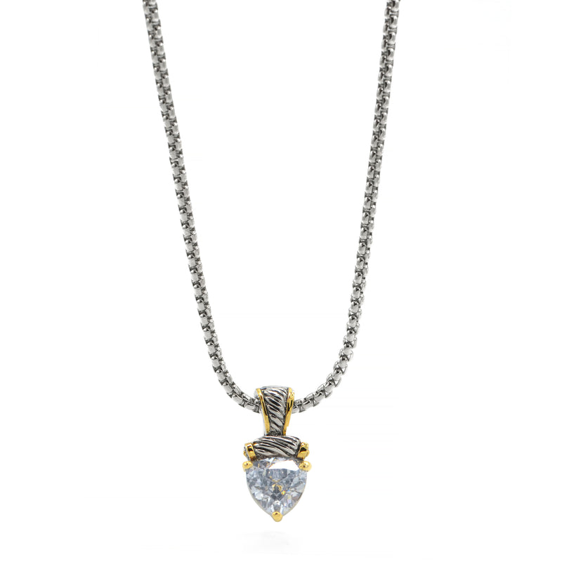 TWO TONE CLEAR CRYSTAL PENDANT NECKLACE