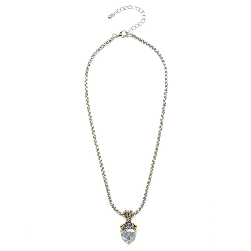 TWO TONE CLEAR CRYSTAL PENDANT NECKLACE