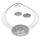 Silver Oxidized Pendant Necklace And Earrings Set