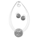 Silver Oxidized Pendant Necklace And Earrings Set