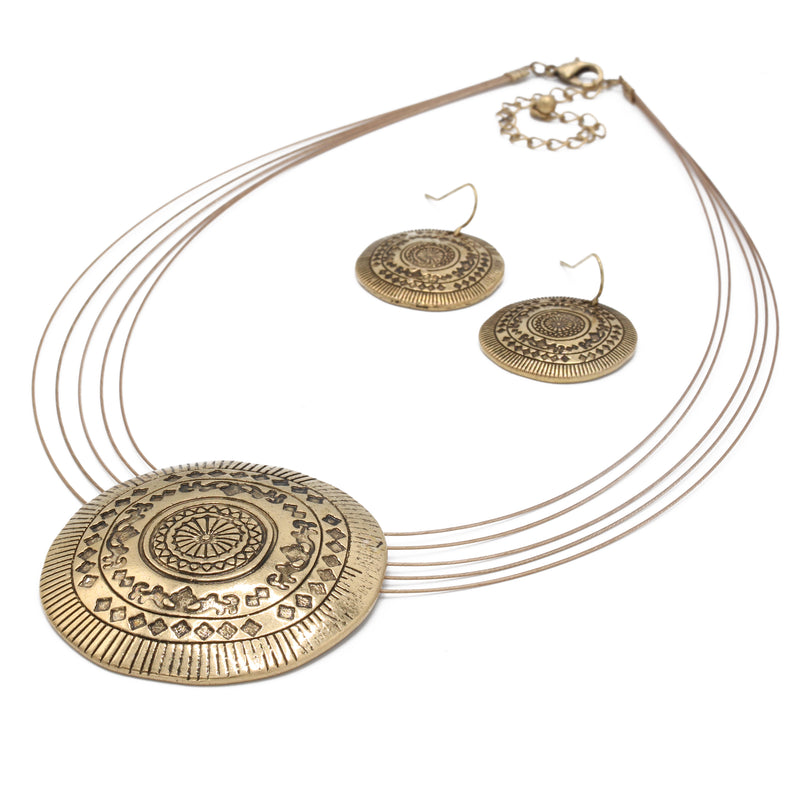 GOLD OXIDIZED PENDANT NECKLACE AND EARRINGS SET