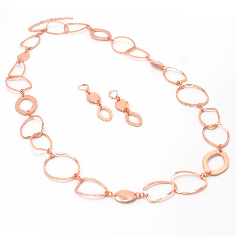 ROSE GOLD LINK NECKLACE AND EARRINGS SET