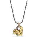 TWO TONE  ENGRAVED HEART PENDANT NECKLACE