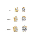 GOLD CLEAR CRYSTAL 3 PAIR SET GRADUATED STUD EARRINGS
