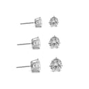 RHODIUM CLEAR CRYSTAL 3 PAIR SET GRADUATED STUD EARRINGS
