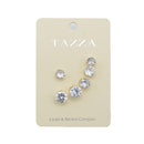 GOLD CLEAR CRYSTAL 3 PAIR SET GRADUATED STUD EARRINGS