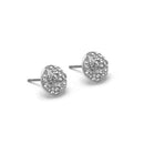 RHODIUM HALF A BALL RHINESTONES CRYSTAL EARRINGS