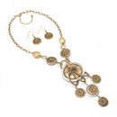 TWO-TONE FLOWER CHANDELIER NECKLACE AND EARRINGS SET