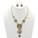 TWO-TONE FLOWER CHANDELIER NECKLACE AND EARRINGS SET