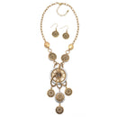 TWO-TONE FLOWER CHANDELIER NECKLACE AND EARRINGS SET