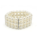 SILVER CREAM  PEARL 3 ROW MEMORY WIRE STRETCH BRACELET