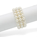 SILVER CREAM  PEARL 3 ROW MEMORY WIRE STRETCH BRACELET