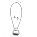 Rhodium Hammered Pendant Snake Chain Necklace And Earrings Set