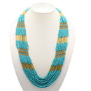 GOLD TURQUOISE SEED BEAD STATEMENT NECKLACE