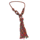 Multicolor seed bead tassel long necklace