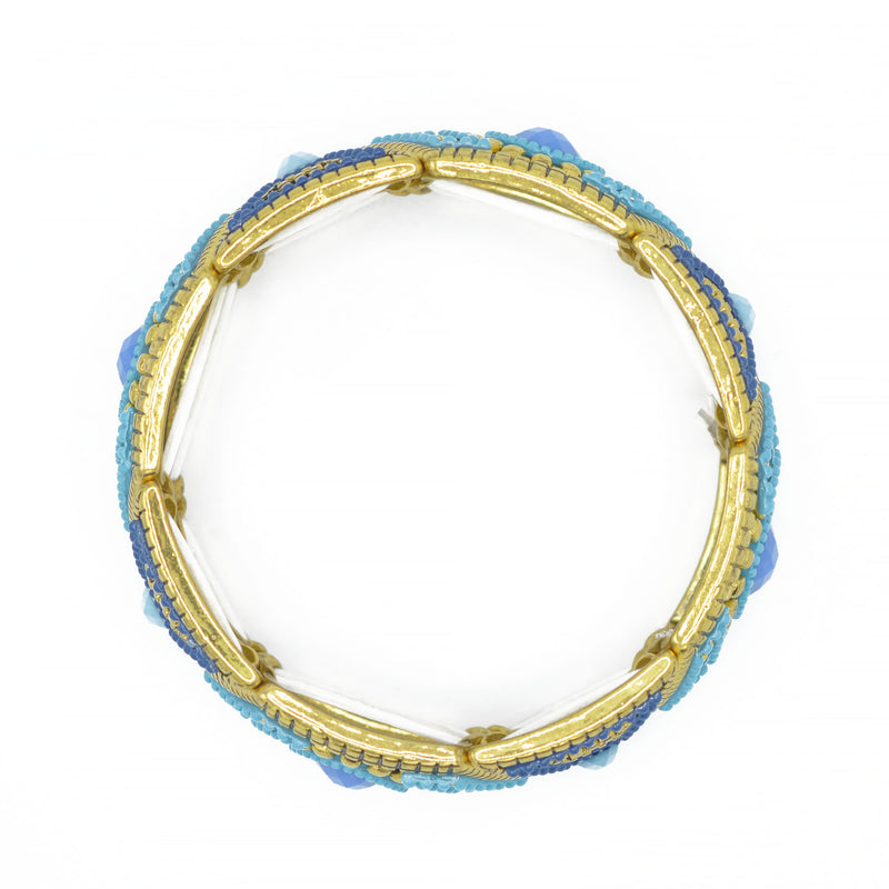 GOLD BLUE AND TURQUOISE STRETCH  BRACELET
