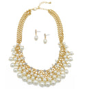 GOLD CREAM PEARL AND CRYSTAL NECKLACE AND EARRINGS SET