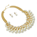 GOLD CREAM PEARL AND CRYSTAL NECKLACE AND EARRINGS SET
