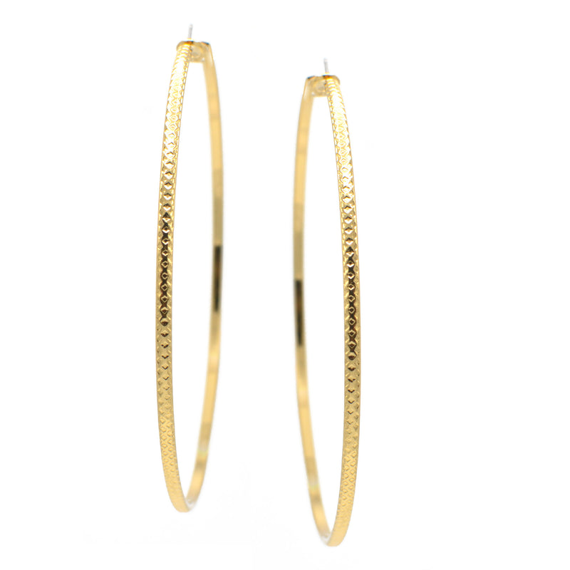 GOLD 3.25" INCH DIAMETER LARGE AND THIN HOOP ROUND EARRINGS