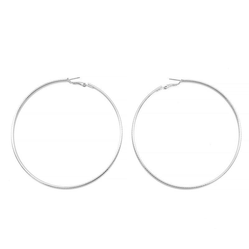 SILVER  3.25" INCH DIAMETER LARGE AND THIN HOOP ROUND EARRINGS
