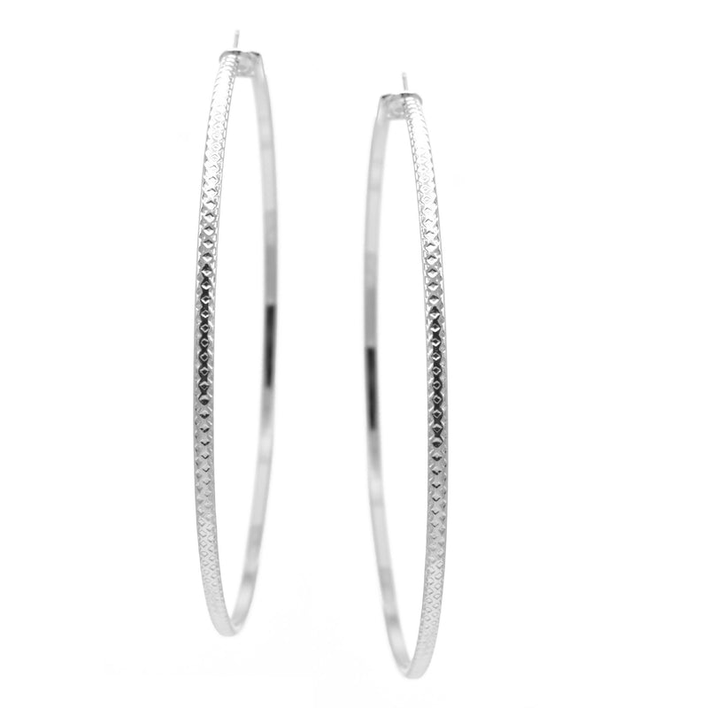 SILVER  3.25" INCH DIAMETER LARGE AND THIN HOOP ROUND EARRINGS