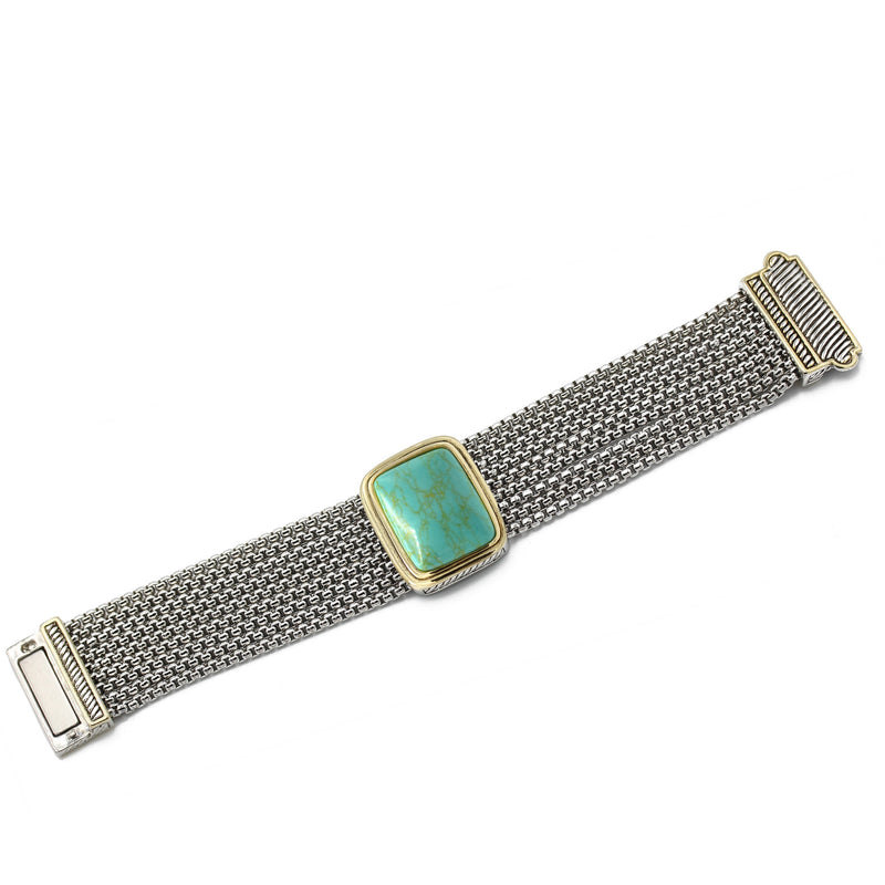TWO TONE TURQUOISE MULTI STRANDS MAGNETIC CLASP BRACELET