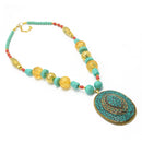 GOLD TURQUOISE PENDANT MULTI COLOR BEADS NECKLACES