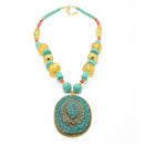 GOLD TURQUOISE PENDANT MULTI COLOR BEADS NECKLACES