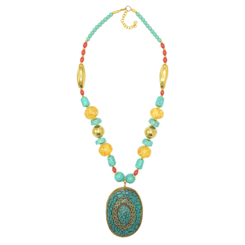 GOLD TURQUOISE PENDANT MULTI COLOR BEADS NECKLACES