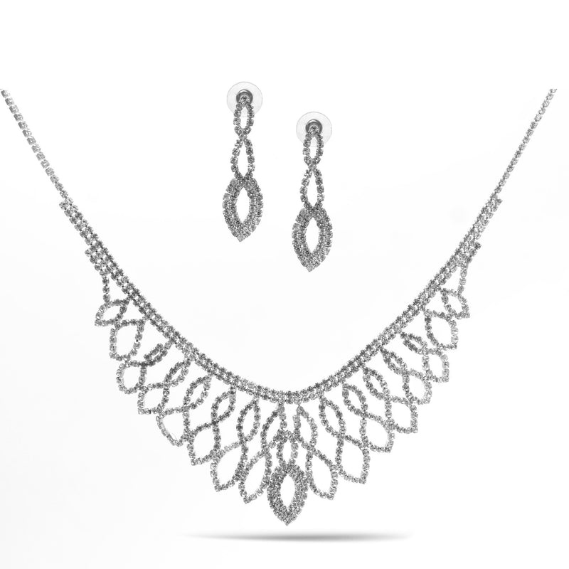 SILVER CRYSTAL CHOKER NECKLACE AND EARRINGS SET