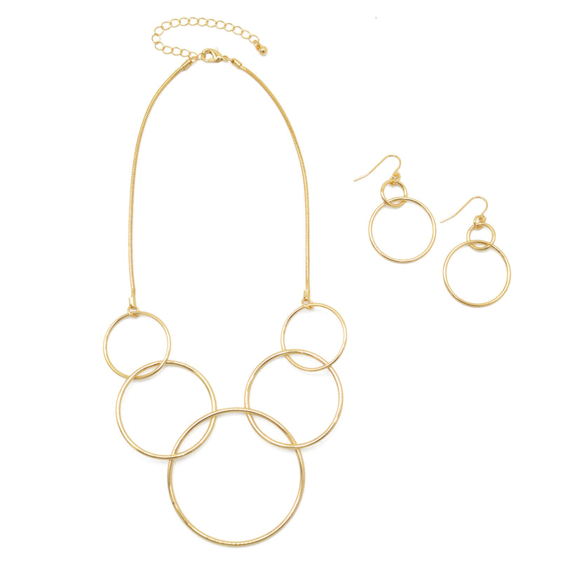 GOLD INTERLOCKING CIRCLE NECKLACE AND EARRINGS SET