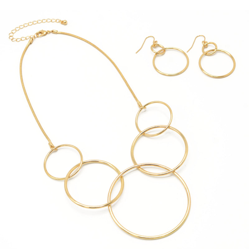 GOLD INTERLOCKING CIRCLE NECKLACE AND EARRINGS SET