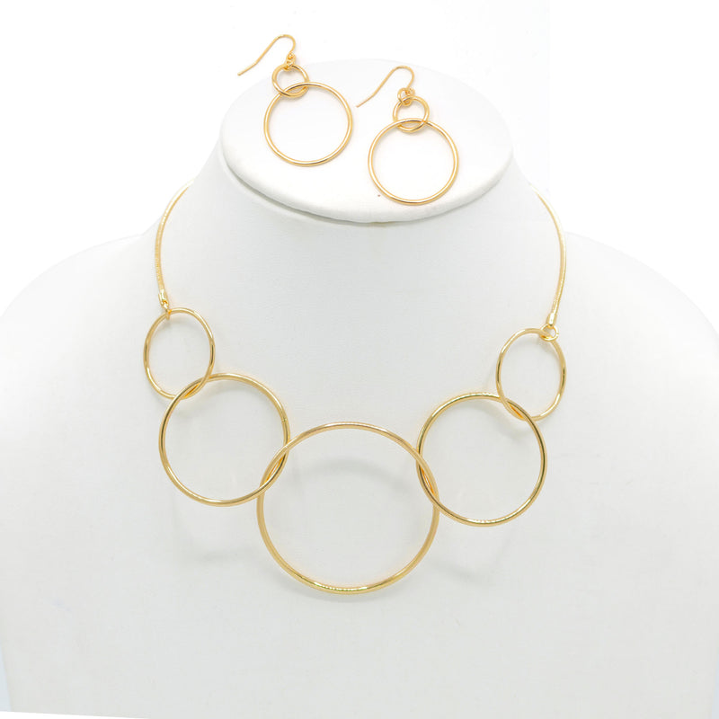 GOLD INTERLOCKING CIRCLE NECKLACE AND EARRINGS SET