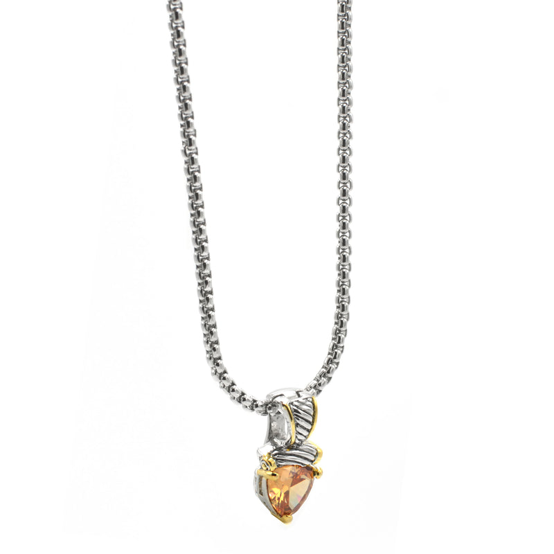 TWO TONE TOPAZ CRYSTAL PENDANT NECKLACE