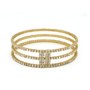 GOLD RHINESTONE CRYSTAL 3 ROW MEMORY COIL WIRE BRACELET