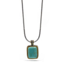TWO TONE TURQUOISE ENGRAVED PENDANT NECKLACE