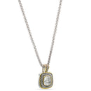TWO-TONE CLEAR CRYSTAL SQUARE PENDANT BOX CHAIN NECKLACE