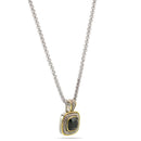 TWO TONE JET CRYSTAL SQUARE PENDANT BOX CHAIN NECKLACE
