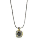 TWO TONE JET CRYSTAL SQUARE PENDANT BOX CHAIN NECKLACE