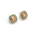 TWO TONE CHAMPAGNE CRYSTAL SQUARE EARRINGS SET