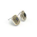 TWO TONE JET CRYSTAL SQUARE EARRINGS SET