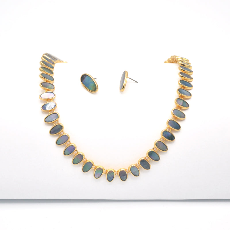 GOLD ABALONE NECKLACE AND EARRINGS SET