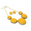 Orange Oval Resin Stone Gold Disc Necklace and Earrings Set