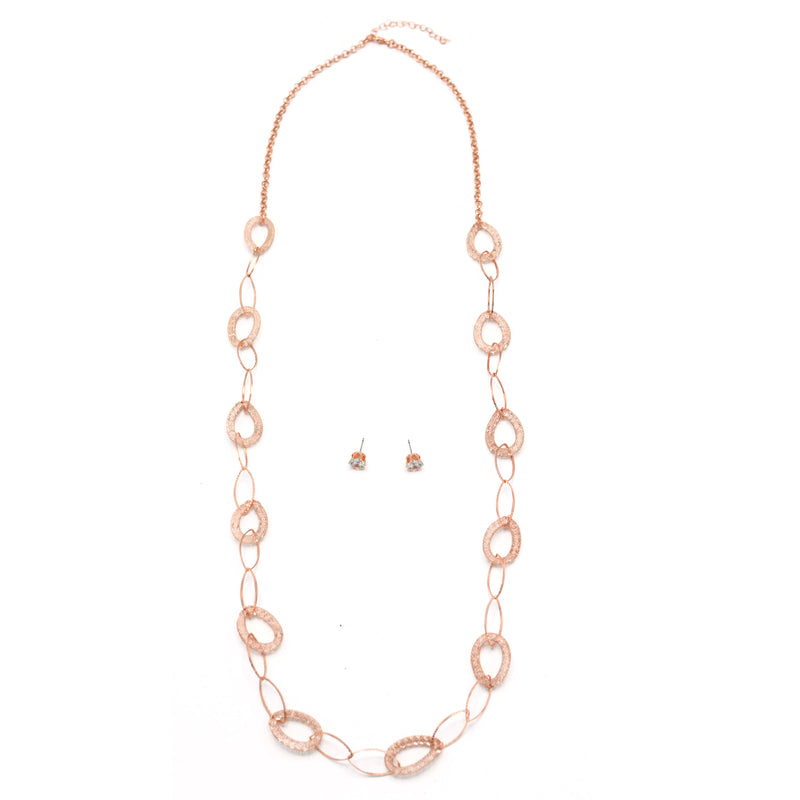 ROSE GOLD CRYSTAL WIRE MESH NET TUBE COLLECTION NECKLACE INSIDE CRYSTAL WIRE MESH EARRINGS AND NECKLACE SET