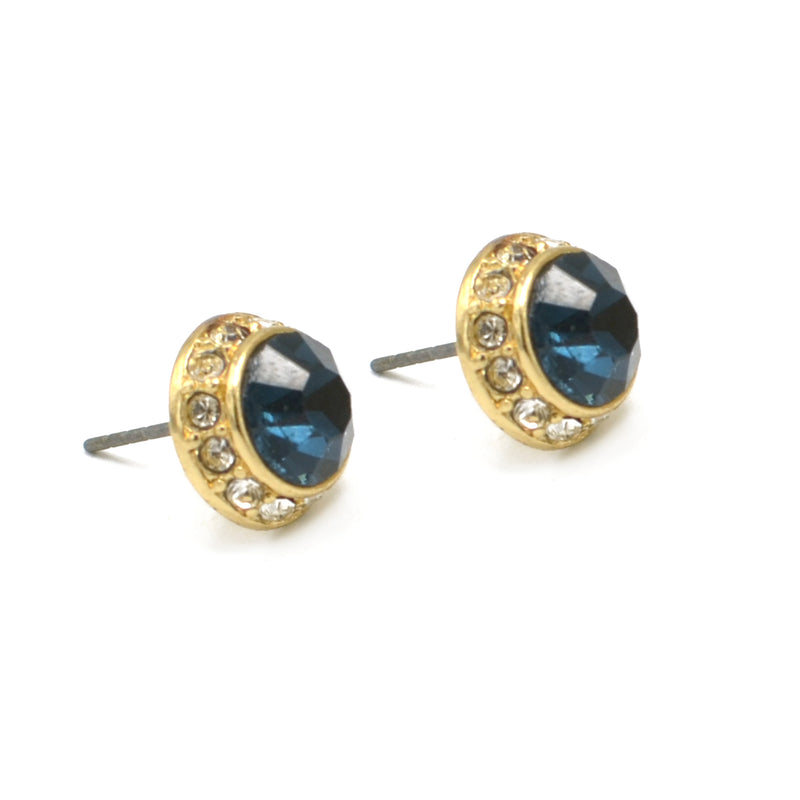 GOLD NAVY CRYSTL POST EARRING