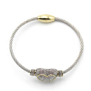 TWO TONE PAVE CRYSTAL ENGRAVED HEART CLASSIC CABLE BRACELET