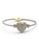 TWO TONE PAVE CRYSTAL ENGRAVED HEART CLASSIC CABLE BRACELET