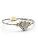 TWO TONE PAVE CRYSTAL ENGRAVED HEART CLASSIC CABLE BRACELET